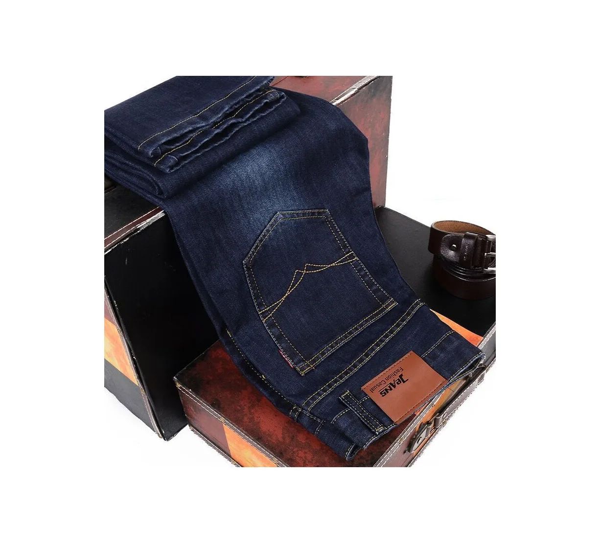 2025 Spring Autumn New Men's Jeans Casual Straight Stretch Fashion Classic Blue Black Work Denim Trousers Male Brand Clothing