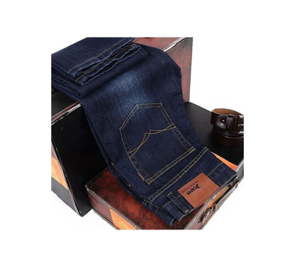 2025 Spring Autumn New Men's Jeans Casual Straight Stretch Fashion Classic Blue Black Work Denim Trousers Male Brand Clothing