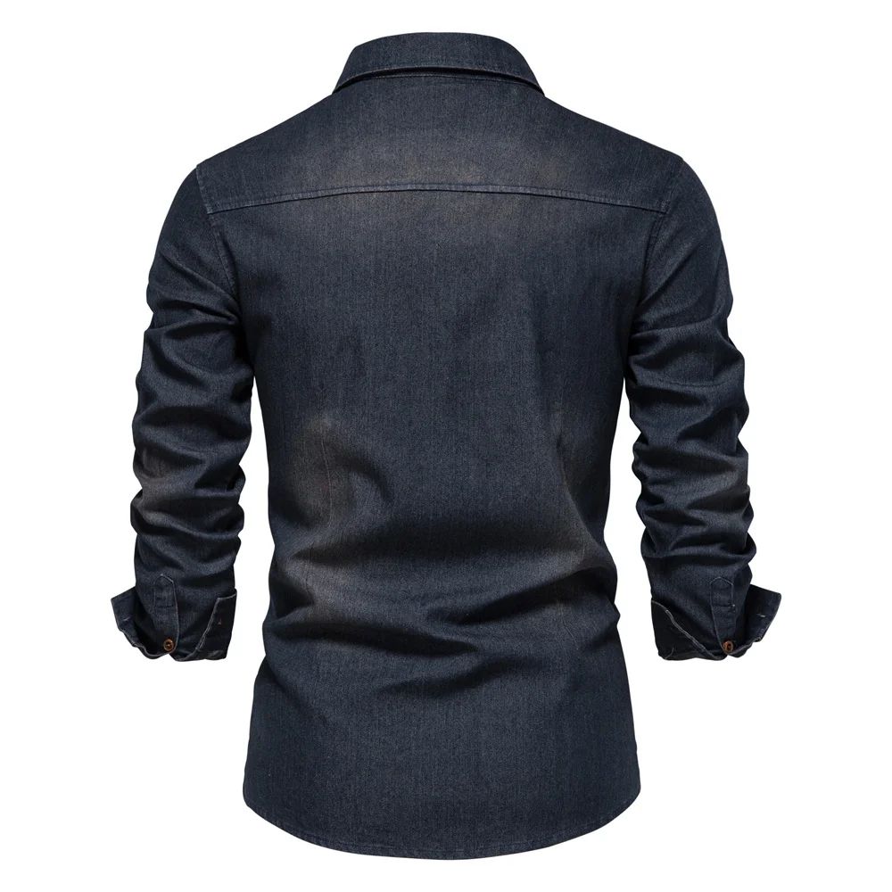 2025 Brand Elastic Cotton Denim Shirt Men Long Sleeve Quality Cowboy Shirts for Men Casual Slim Fit Mens Designer Clothing