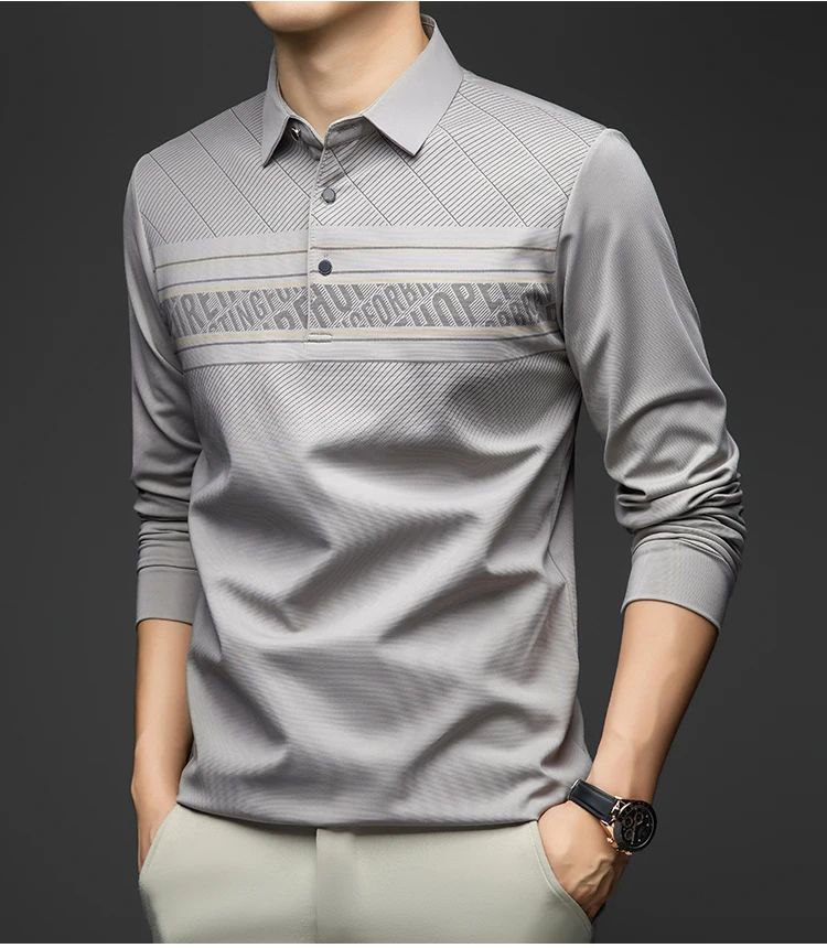 BROWON Polo Tee Shirt for Man 2025 Autumn New Luxury Men Long Sleeve T shirt Business Casual Slim Tops for Man Designer Clothes