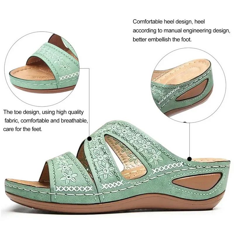 2024 Summer Women Wedge Sandals Premium Orthopedic Open Toe Sandals Vintage Anti-slip Leather Casual Female Platform Retro Shoes