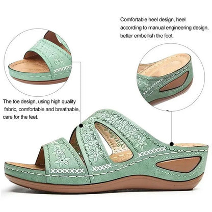 2024 Summer Women Wedge Sandals Premium Orthopedic Open Toe Sandals Vintage Anti-slip Leather Casual Female Platform Retro Shoes