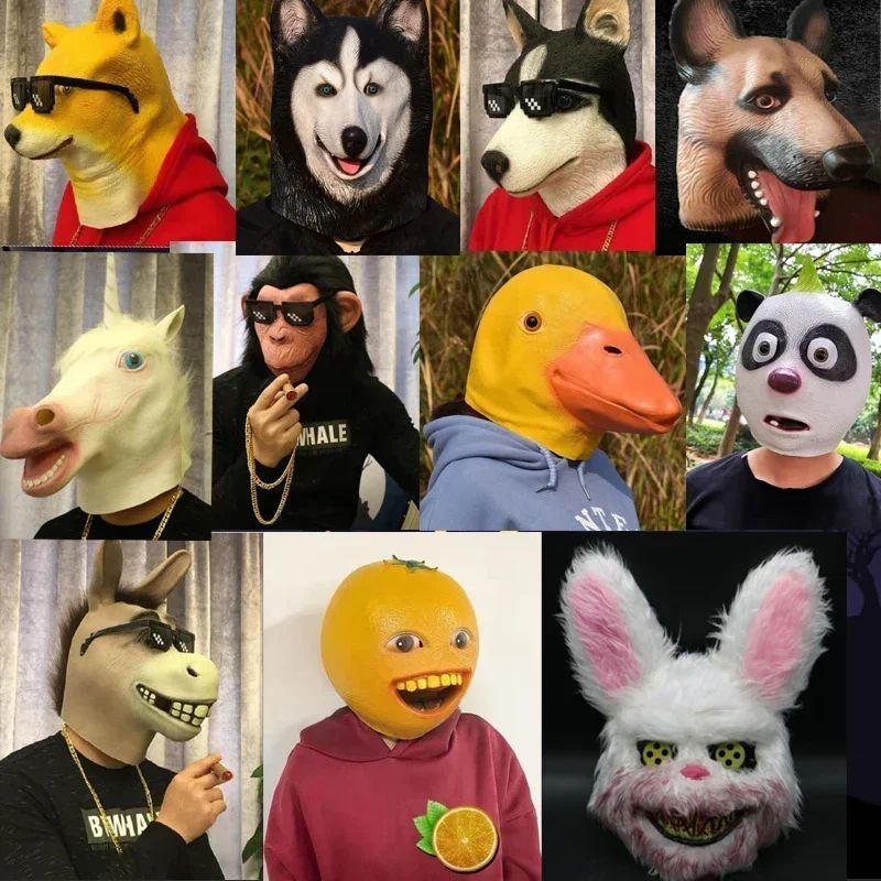 Funny Animal Latex Party Masks Dog Donkey Duck Horse Headgear Halloween Props Cosplay Mask for Adults Masquerade Mask