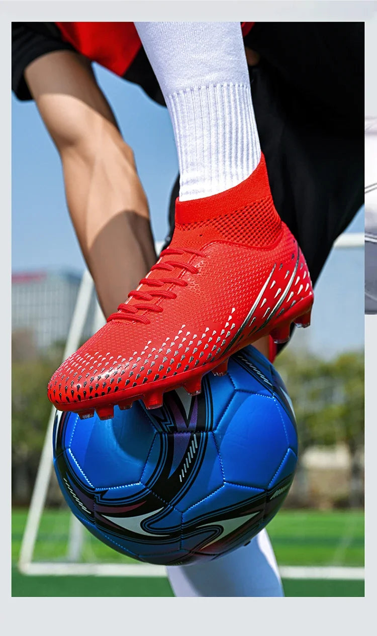 Red Male Football Boots Outdoor Training Football Field Cleats Man Lace-Up Anti-Slip Men’s Soccer Shoes Society botas de futbol