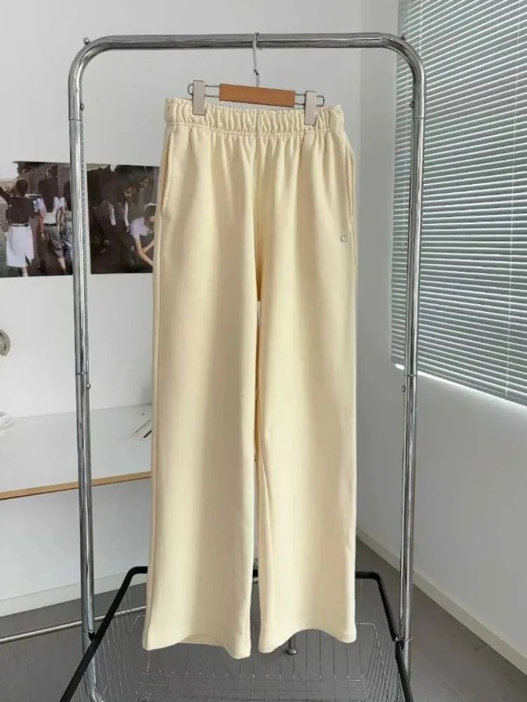 Cotton Loose 2025 Straight Trousers Women Elastic High Waist Black Sports Pants Women Autumn Winter Thicken Sweatpants Women