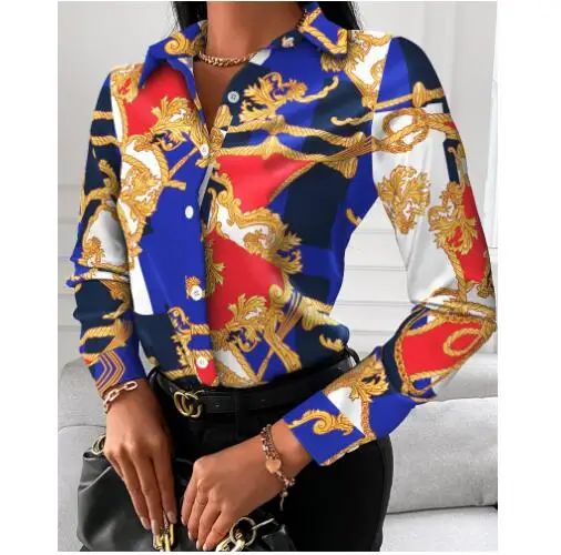 Summer New Women's Long-sleeved Shirt, Single-breasted Printed Shirts Fashion Casual Tops Camisa Female Chemise S-XXL