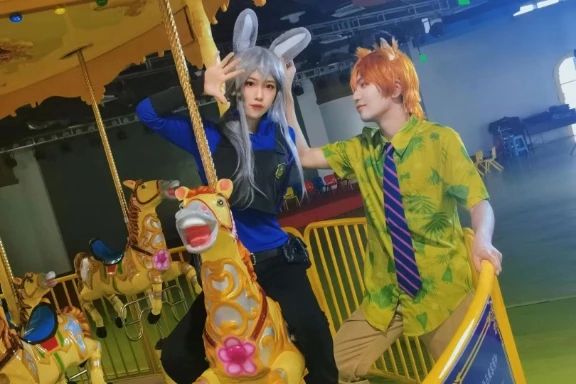 Fox Nick Wilde Cosplay Shirt With Tie Men Halloween Green Leaves Printed Summer Casual T-shirt and Necktie