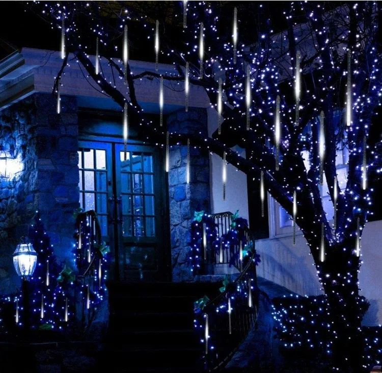 30/50cm 8 Tubes Meteor Shower Rain LED String Lights Christmas Tree Decorations Street Garland for Decor Noel New Year Navidad