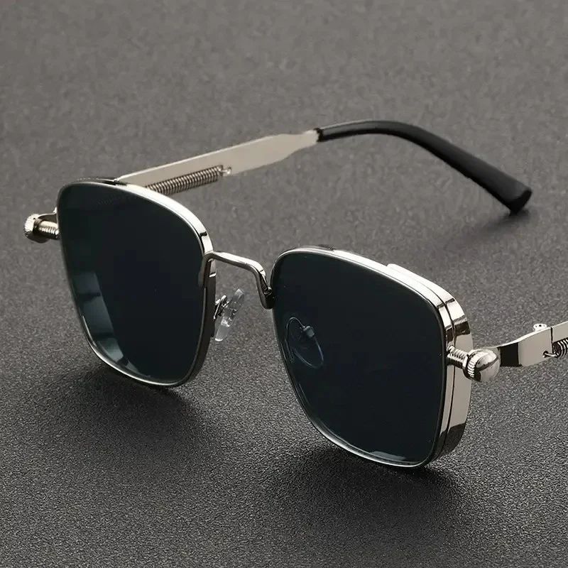 New Sunglasses Men Driving Sunglasses Retro Spring Leg Driving Outdoor Sports Metal Rectangular Decorative Glasses Women Uv400