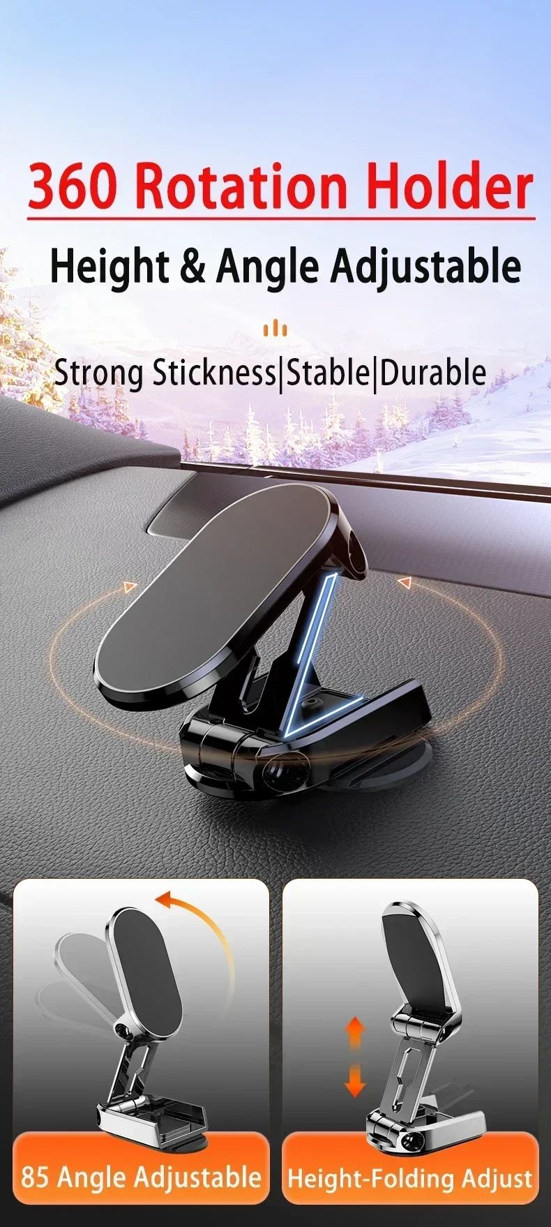 360° Rotation Magnetic Car Phone Holder Dashboard GPS Foldable Cell Phone Stand Mount For All Smartphones Universal Auto Bracket