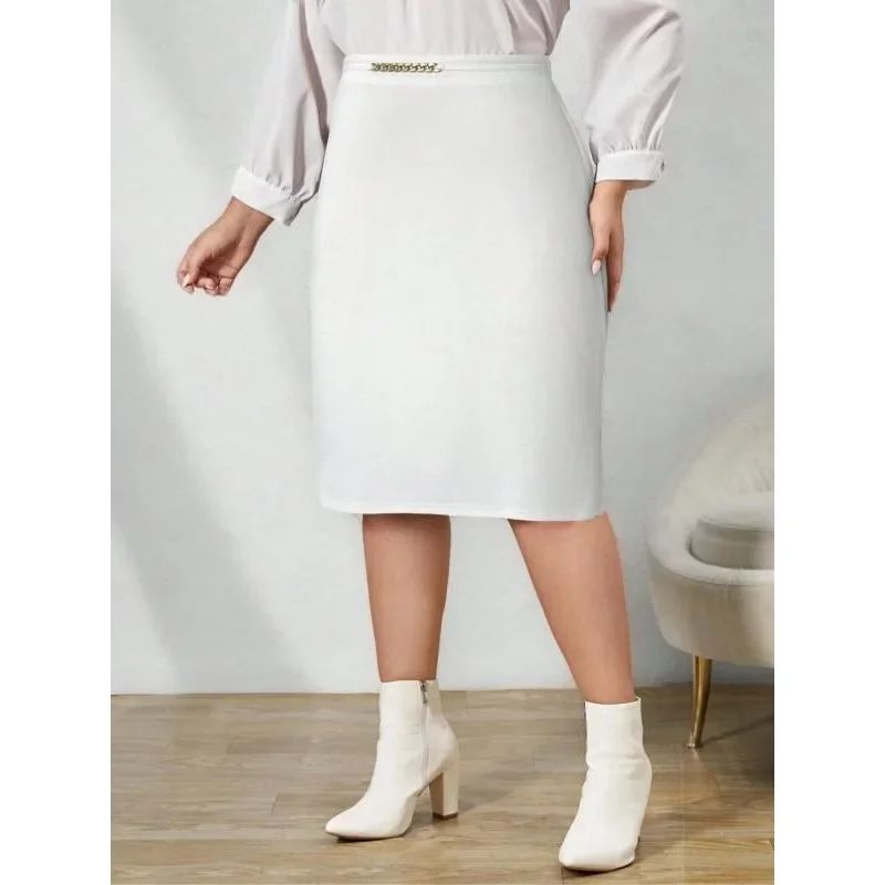 Plus Size 1XL-5XL New Women's Fashion Mid Length Skirt Slimming-fit High Waisted Trendy Knee Length Ladies Tight Skirt