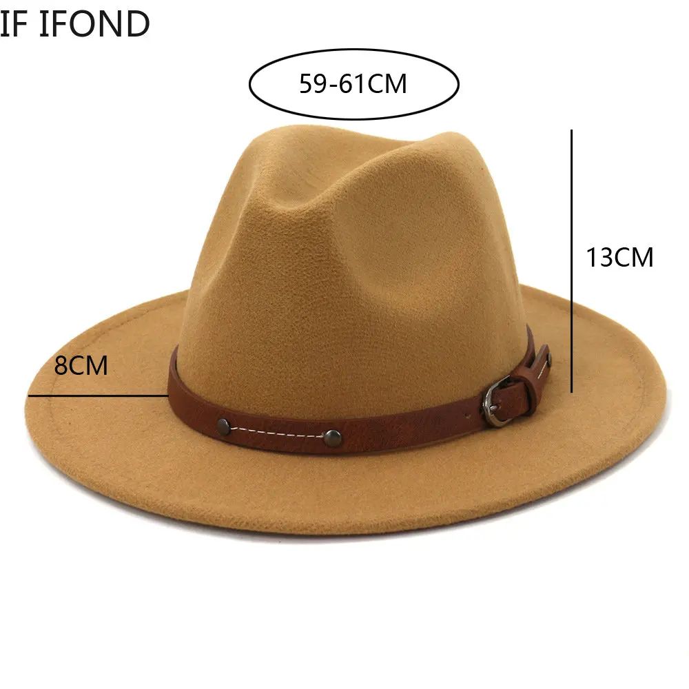 Fedoras Winter Hat For Women 59-61CM Men Panama Felted Jazz Hats New Trilby Church Cap sombreros de mujer