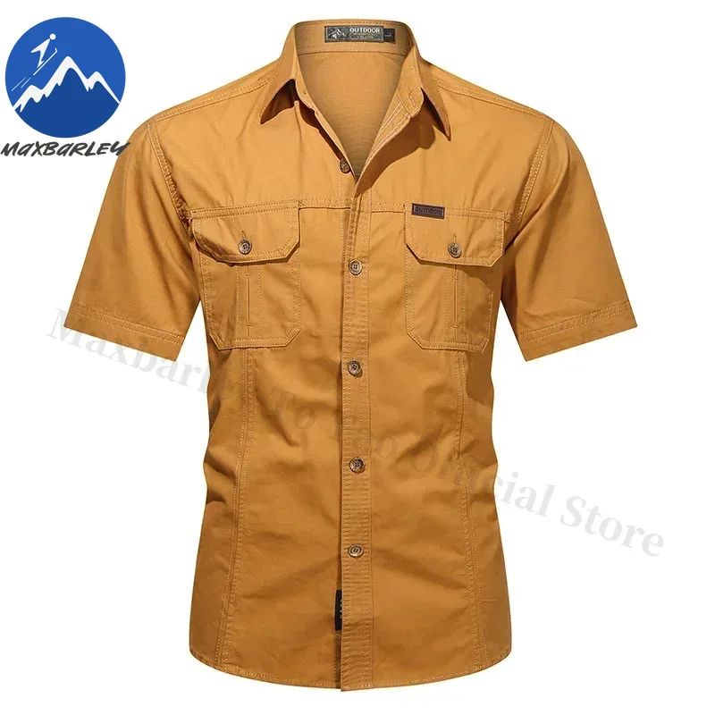 New Mens Work Shirt Casual Retro 100% Cotton Short Sleeve Flying Cargo Shirt Man Summer Fishing Hunting Multi Pocket Shirt 2025