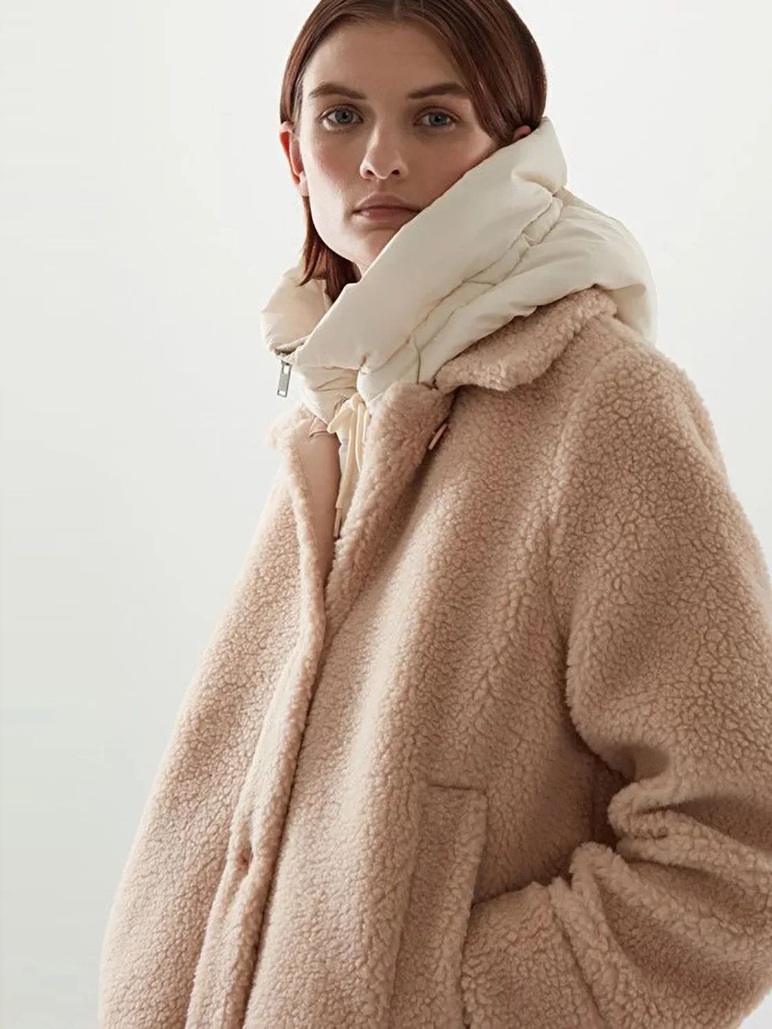 Chapéus com capuz de penas ultraleves de inverno para mulheres e homens Cachecol de anel quente Balaclava Chapéu de pescoço com zíper Cachecol de casaco com cordão Top curto