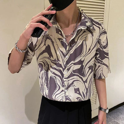 Japanese Summer Ice Silk Flower Shirt for Men Short Sleeve Loose Casual Harajuku Oversized 2023 New Thin Hawaiian Shirt Men