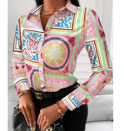 Summer New Women's Long-sleeved Shirt, Single-breasted Printed Shirts Fashion Casual Tops Camisa Female Chemise S-XXL