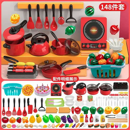 Brinquedos Infantis de Faz de Conta Cozinha Vermelha Brinquedos de Simulação de Alimentos Cozinhando Brinquedos Interativos Educacionais de Casa para Meninas Meninos