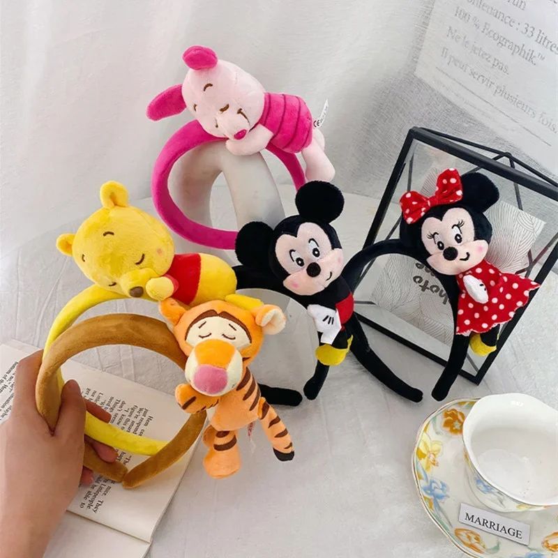 Disney Stitch Mickey Minnie Pelúcia Tiara Cocar Desenho Animado Anime Macio Moda Feminina Menina Acessório de Cabelo Princesa Presente