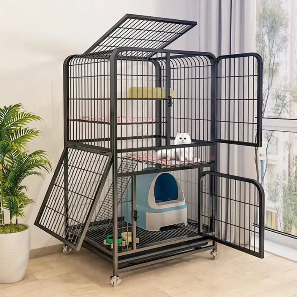 Villa para Gatos de Dois Andares Interna Extra Grande Espaço Livre Gaiola para Pets Casa de Escalada para Gatinhos Villas para Gatos Castelo para Gatos com Banheiro Integrado
