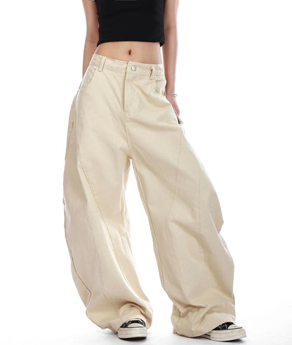 Retro American Star Letter Embroidery Wide Leg Jeans Men's Loose Long Trousers Workwear Pants Summer Denim Low Waist Straight