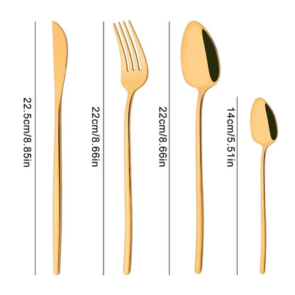 4Pcs Black Gold Dinnerware Tableware Set Mirror Stainless Steel Cutlery Kitchen Knife Fork Spoon Restaurant Wedding Flatware Set