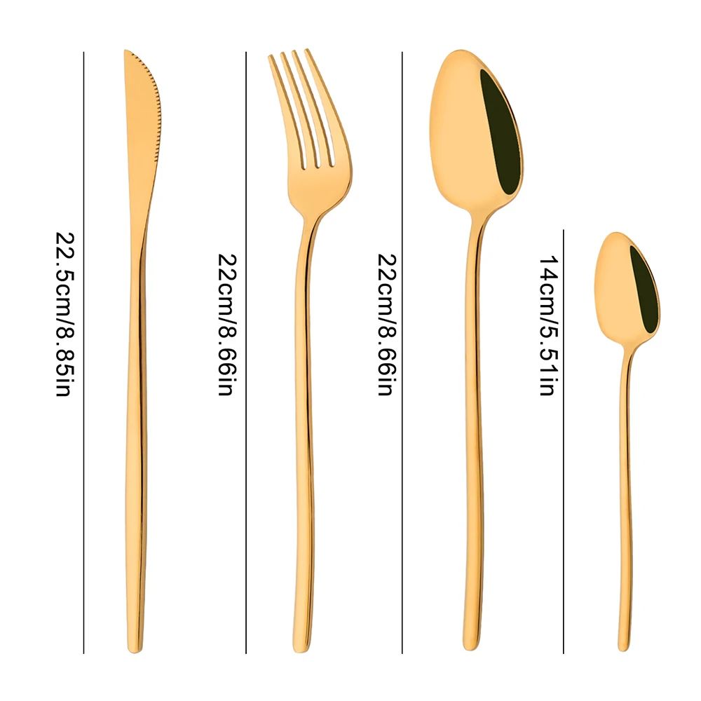 4Pcs Black Gold Dinnerware Tableware Set Mirror Stainless Steel Cutlery Kitchen Knife Fork Spoon Restaurant Wedding Flatware Set
