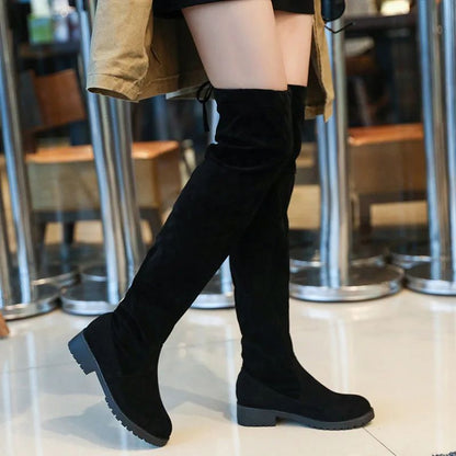 Winter women new knee high boots Outdoor suede antislip shoe Roundtoe casual elastic boot Comfortable fashion ladies shoes Botas