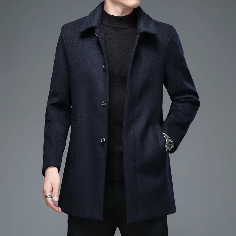 Business Casual Woolen Jackets Coats Long Overcoat High Quality Mens Winter Jackets and Coats Men Turn Down Collar Wool Blends