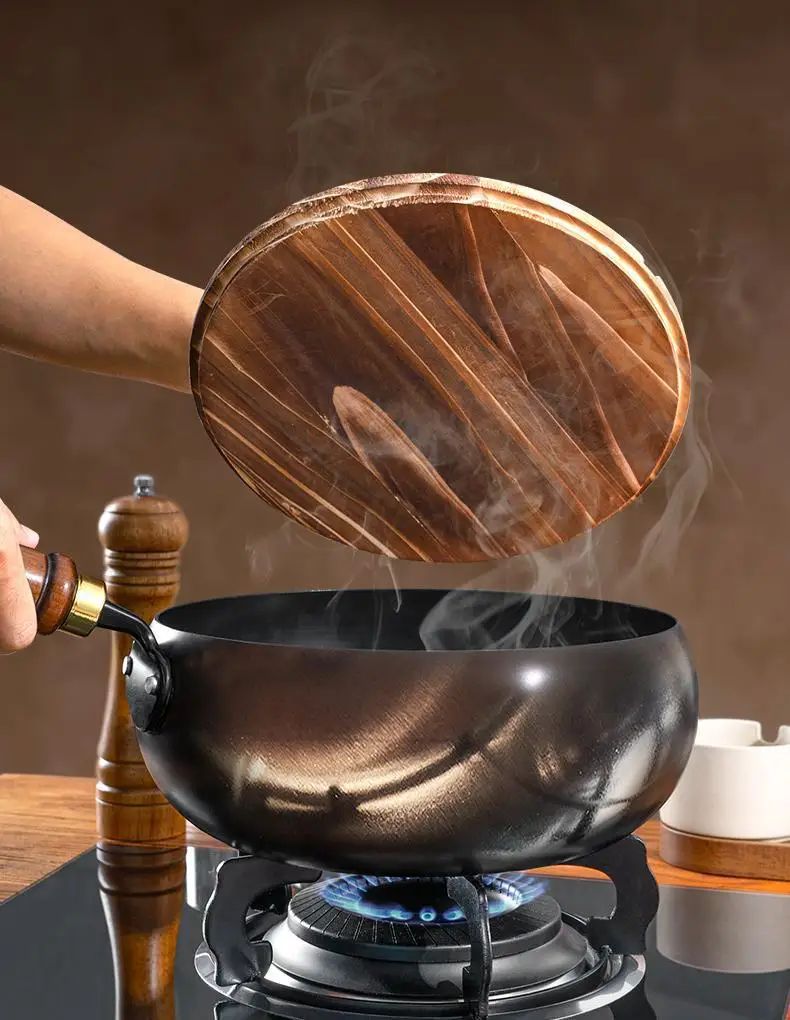 Panela de ferro best-seller, panela de barriga grande, mini wok forjada à mão, mini panela de ferro pequena, wok doméstica sem revestimento e antiaderente