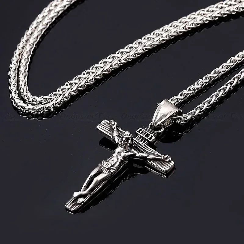 Novo Colar Religioso de Cruz de Jesus para Homens, Pingente de Cruz Banhado a Ouro da Moda com Corrente, Joias de Presente para Homens e Mulheres