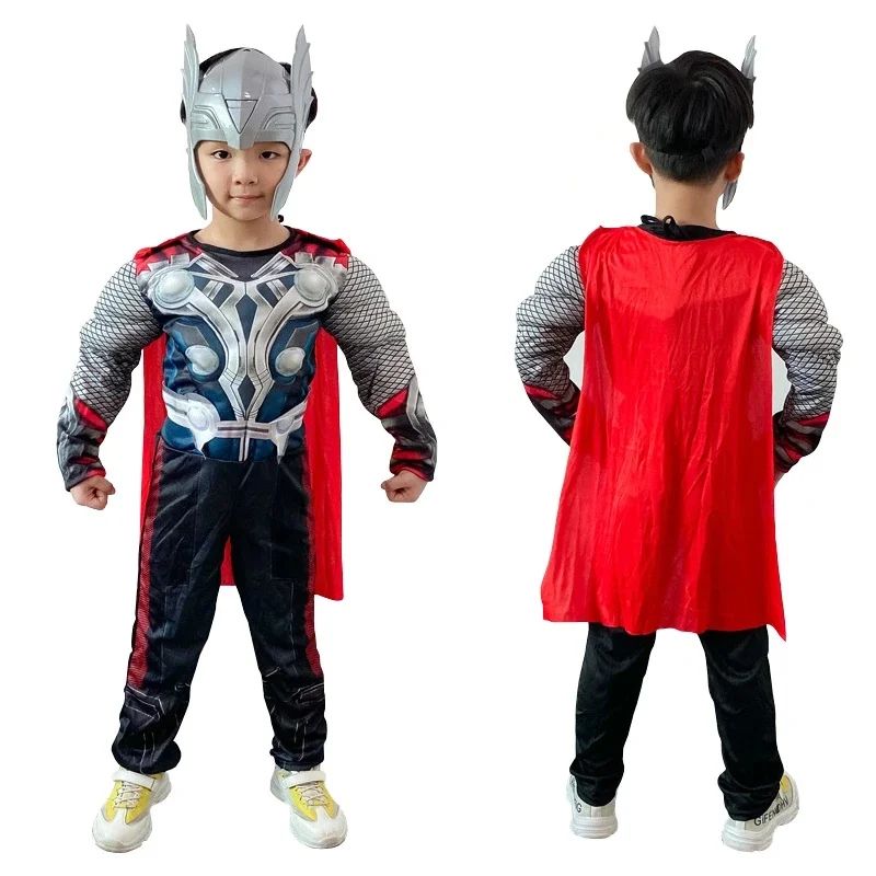 Halloween Carnival Clothes for Men's Thor Muscle Costume Superhero Thor Cosplay Muscle Costume Jumpsuit Mask