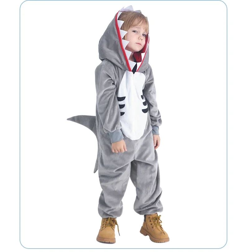 Shark Costume Boys Girls Grey Shark Cosplay Ocean Animal Theme Party Halloween Carnival Dress Kids Game Play Stage Performance
