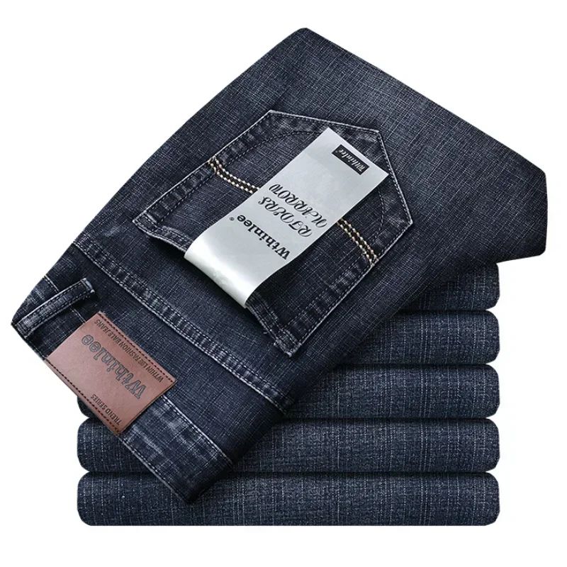 Calça Jeans Masculina Slim Fit 2024 de Material Fino ou Grosso Luxo Estilo Clássico Negócios Jeans Elástico Calças Masculinas Roupas