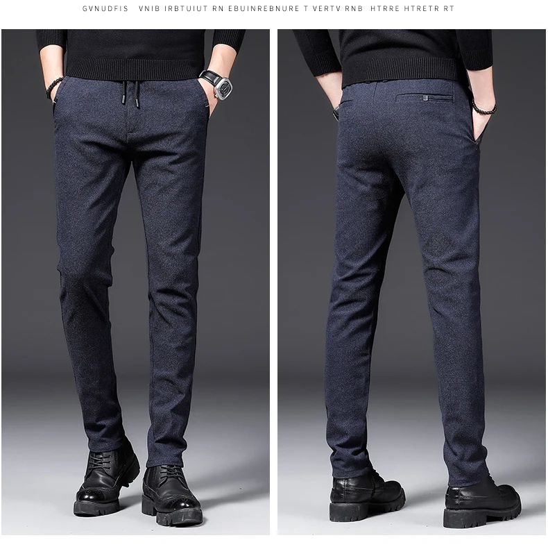 Winter Plush Trousers Men Business Fleece Pants Fashion Warm Drawstring Velvet Thick Casual Stretch Male Clothes 28-29