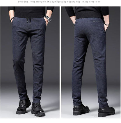 Winter Plush Trousers Men Business Fleece Pants Fashion Warm Drawstring Velvet Thick Casual Stretch Male Clothes 28-29