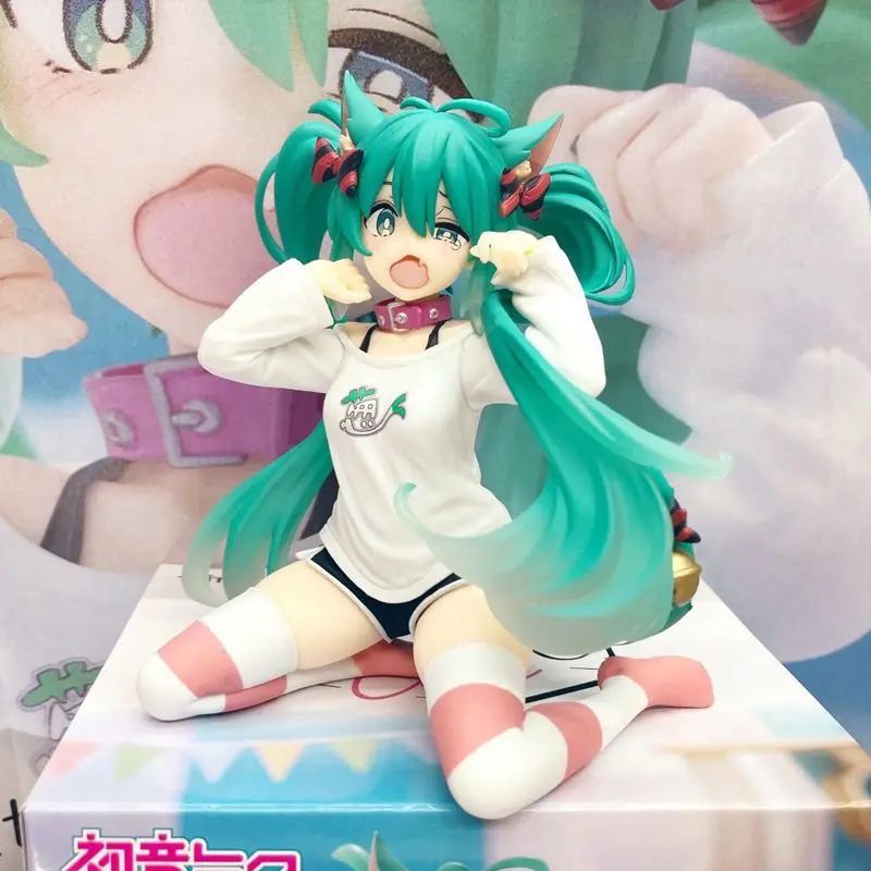 2026 ** 12cm Anime Hatsune Miku Action Figure with Cat Ear Long Sleeve Clothes PVC Model Toy for Children Gift Collectible