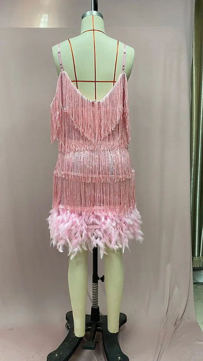 2024 Summer New Fashionable Framed Sequins Feather Patchwork Dress Colorful Amazon Direct Sales Women's Sleeveless Dress