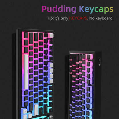Novas teclas Pudding PBT 129 teclas Double Shot translúcidas para layouts de 60% 80% 100% perfil OEM para teclado mecânico gamer RGB