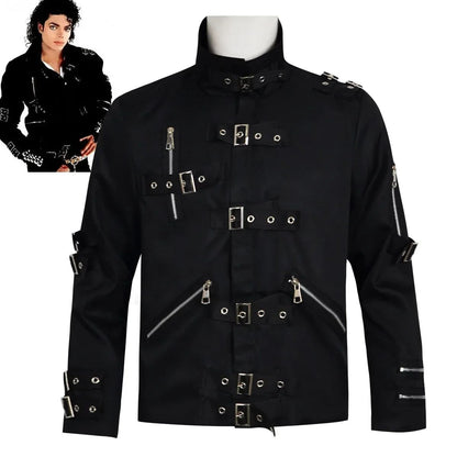Michael Jackson cosplay Costume BAD Punk Jacket Black Slim BAD Jacket Costume T-shirt Belt Clothing Adore Stars Impersonator