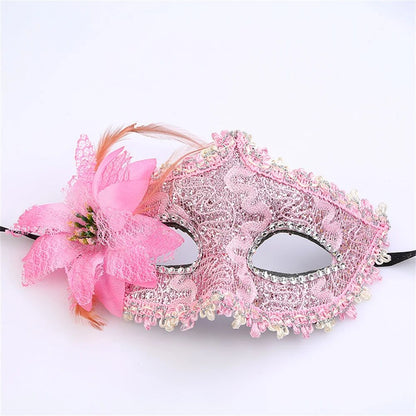 Halloween Mask Masquerade Princess Half Face Lace Plus Flower Children Adult Eye Mask Female Party Performance Props