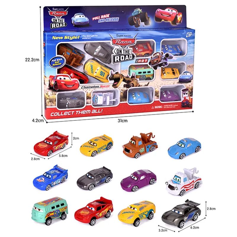 12 peças Disney Pixar Relâmpago McQueen Jackson Storm Mate carro modelo de PVC brinquedo para presente de aniversário infantil