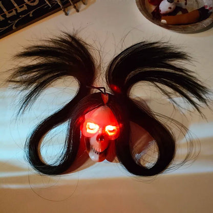 1pc Halloween Hanging Long Hair Ghost Skeleton Pendant LED Light-emitting Horror Bar Haunted House Decoration Party Supplies