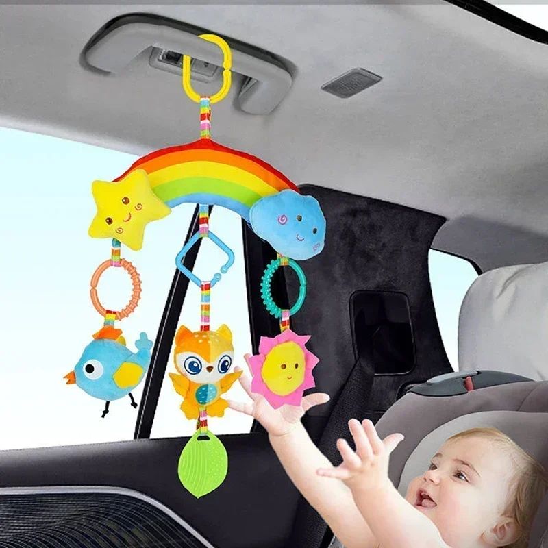 Brinquedos para Bebês de 0, 3, 6, 12 Meses, Brinquedo de Pelúcia com Atividades de Arco-Íris para Pendurar no Carrinho de Bebê, Cadeirinha de Carro, Berço, Viagem, Brinquedos Sensoriais para Bebês
