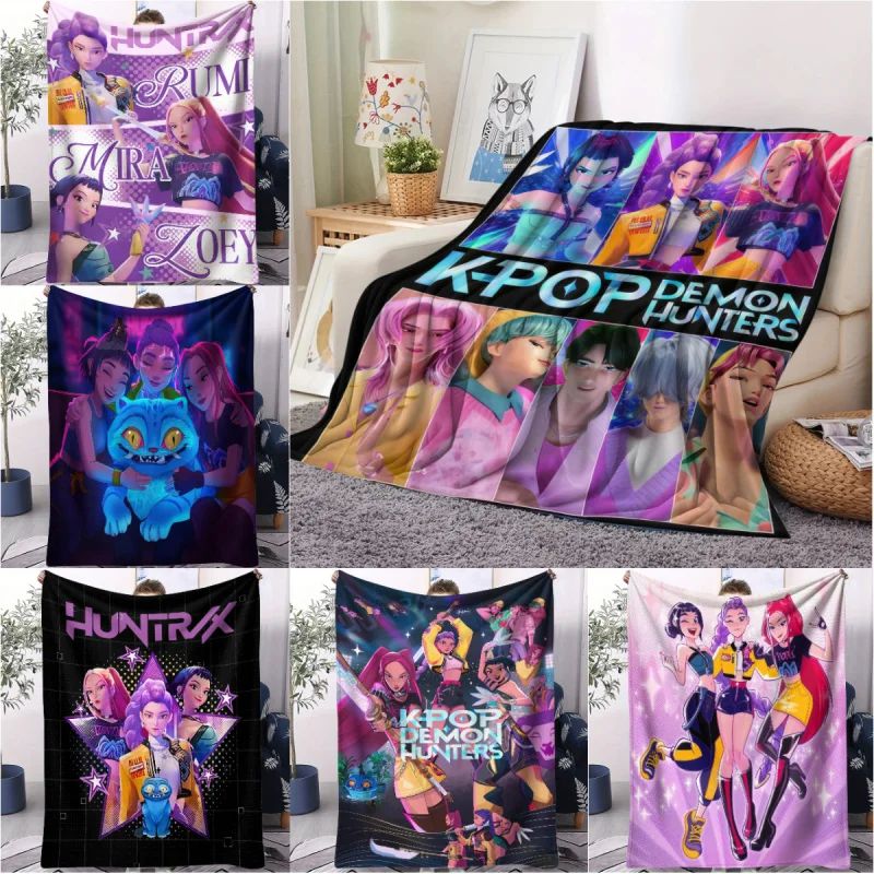 1 cobertor de flanela k-pop Demon Hunters Huntrix Cobertor macio e quente de qualidade Cobertor de inverno infantil para sofá cama Macio e fofo