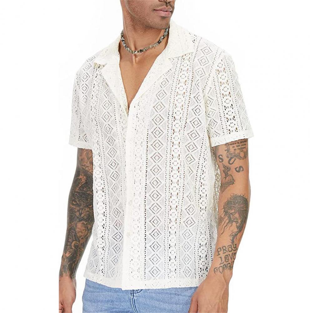 Stylish Men T-shirt Mid-length Solid Color Soft Breathable See-through Men Shirt  Men Shirt Daily Wear