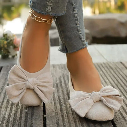 Women's Flat Shoes 2025 Hot Sale Ladies Slip on Flats Outdoor Women Round Toe Bow Tie Soft Bottom Plus Size Shallow Shoes Female