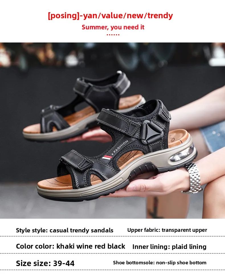 Fashion Men's Sandals Summer Soft Beach Flip Flop Comfortable Genuine Leather Sandals Outdoor Men Roman Sandals Size 46