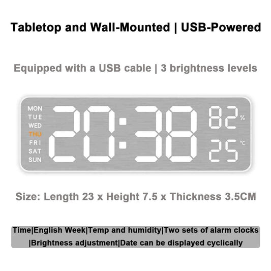 Mirror Brushed Finish Wall Clock Premium Feel Silent Wall Clock Table Alarm Clock Temp Display Bedroom Office Living Room Decor