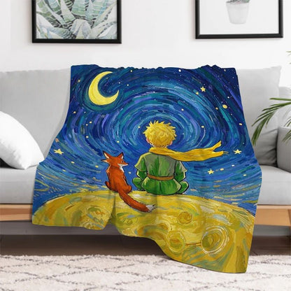 The Little Prince Cartoon Throw Blanket Soft Microfiber Bedding for Winter Picnic Plaid Print King Size