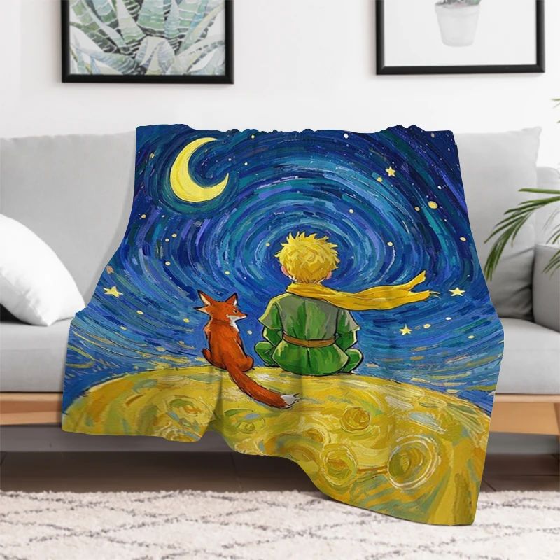 The Little Prince Cartoon Throw Blanket Soft Microfiber Bedding for Winter Picnic Plaid Print King Size